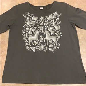 EUC RePosh Olive Green, white & silver shirt